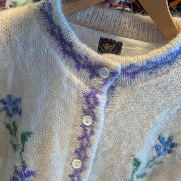 Vintage Mohair Jacket Wool Knit Irish Cottagecore Dopamine Dressing Boho Floral - Picture 9 of 11